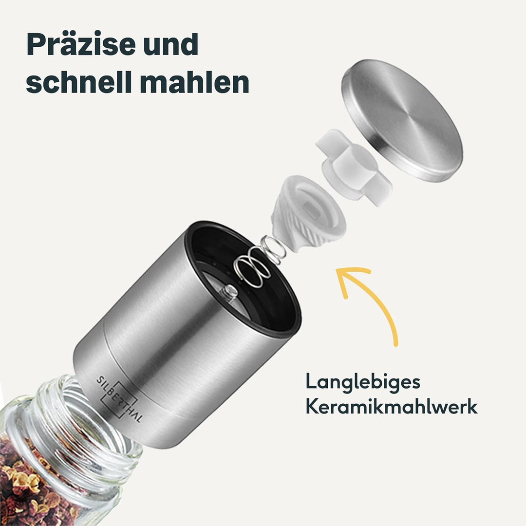 SILBERTHAL Salz- und Pfeffermühle Set - Stufenlos verstellbare Mahlgrade - Salzstreuer mit Keramikma