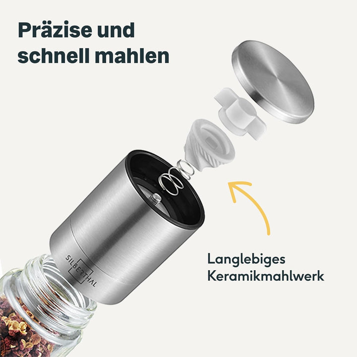 SILBERTHAL Salz- und Pfeffermühle Set - Stufenlos verstellbare Mahlgrade - Salzstreuer mit Keramikma