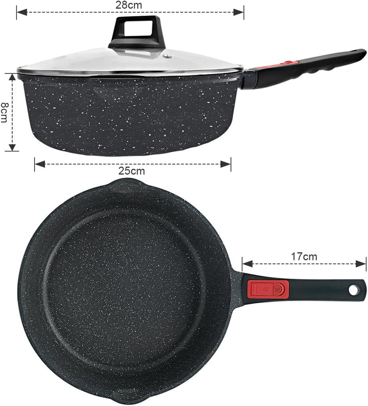 Antihaft Pfanne 28cm Bratpfanne mit Deckel 4.3L Beschichtet pfanne mit Abnehmbarer Griff, Geeignet f