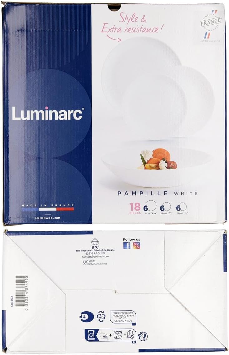 Luminarc Pampille Weiss Opal Geschirr 18 Stück - 6 Personen Weiss