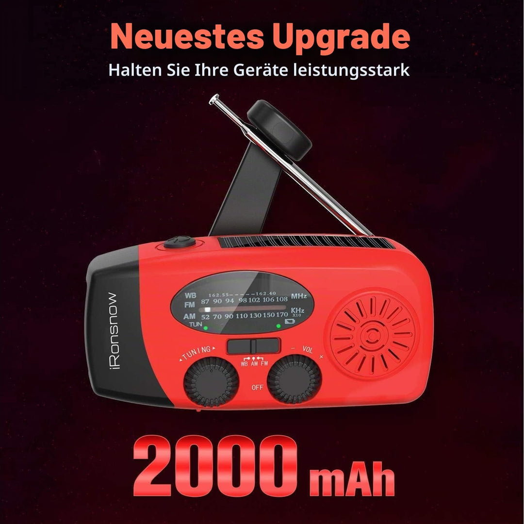 iRonsnow Notfall-Solarradio, Tragbare Kurbelradio mit LED-Taschenlampe, SOS-Alarm, AM/FM/WB Solar No