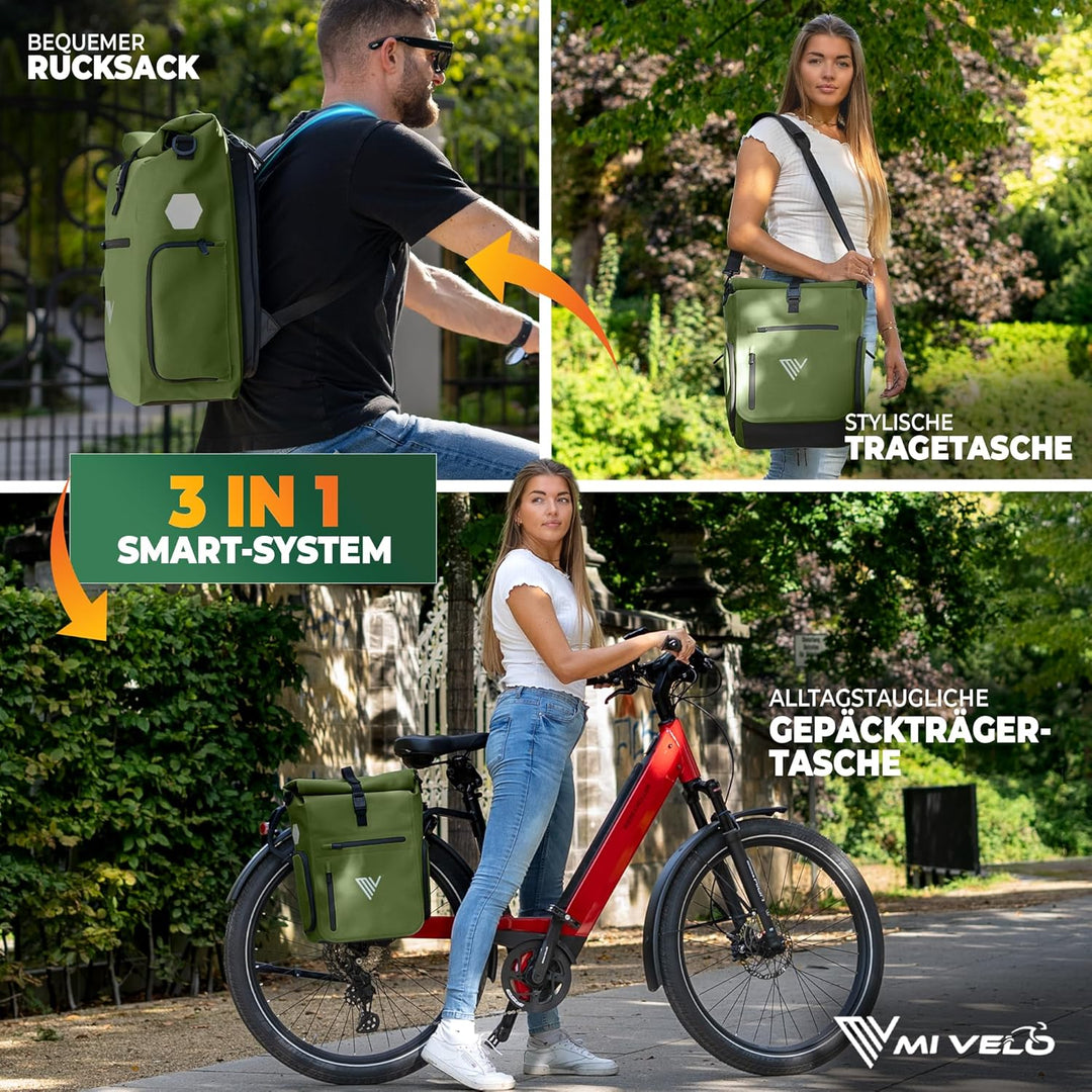 MIVELO 3in1 Fahrradtasche für Gepäckträger I Rucksack &amp; Gepäckträgertasche hinten - in 15 Sekunden u