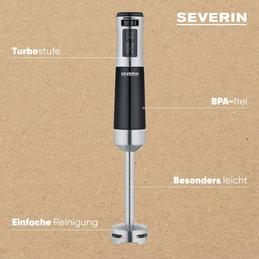 SEVERIN Stabmixer mit Zubehör-Set, Mixstab mit stufenloser Geschwindigkeitseinstellung, mit Pürierst
