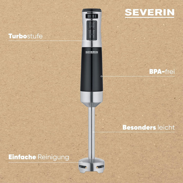 SEVERIN Stabmixer mit Zubehör-Set, Mixstab mit stufenloser Geschwindigkeitseinstellung, mit Pürierst