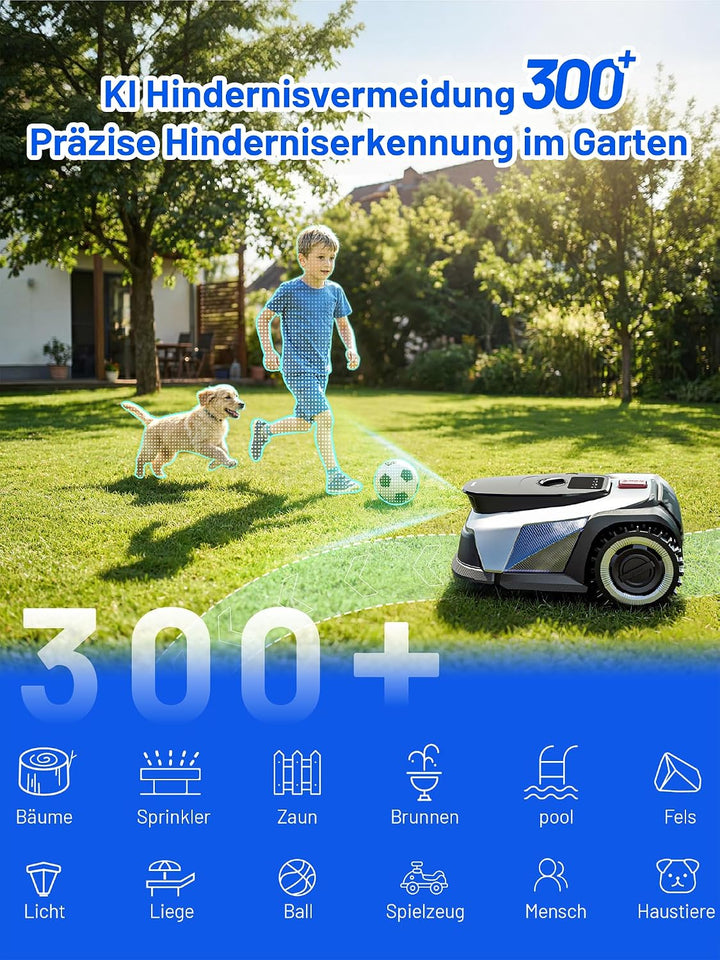 Litheli FYELD 500 Mähroboter ohne Begrenzungskabel, KI-Vision Rasenmäher Roboter 22.0 Zentimeter, 22