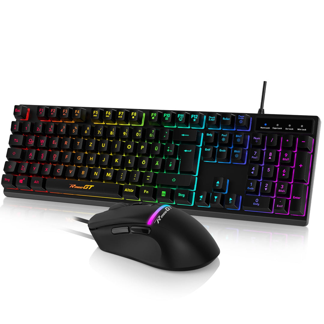 Maus und Tastatur Gaming Büro,RaceGT Tastatur Kabel RGB Beleuchtet LED Hintergrundbeleuchtung Wasser