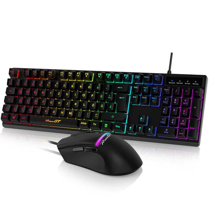 Maus und Tastatur Gaming Büro,RaceGT Tastatur Kabel RGB Beleuchtet LED Hintergrundbeleuchtung Wasser