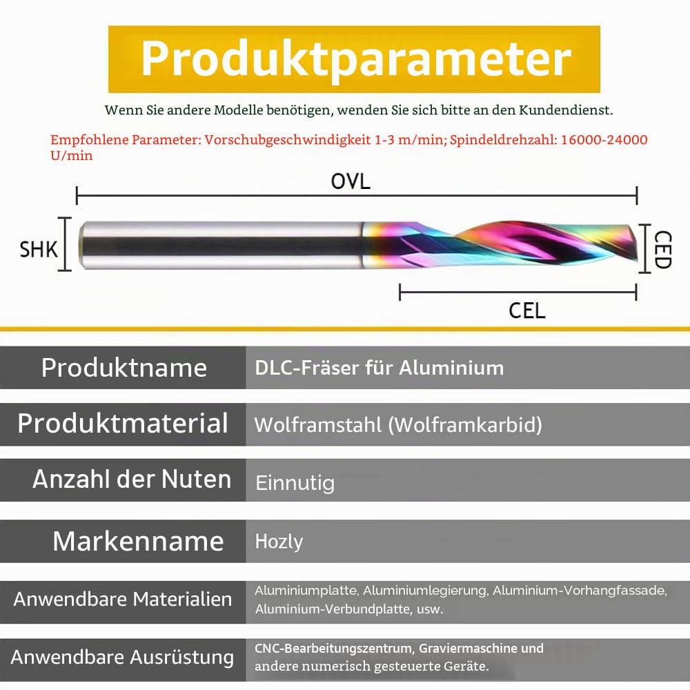 Fräser,CNC Fräse,Schaftfräser,Holz Fräser,CNC fräser,VHM Alufräser Einschneidiger Fräser mit 3.175 m