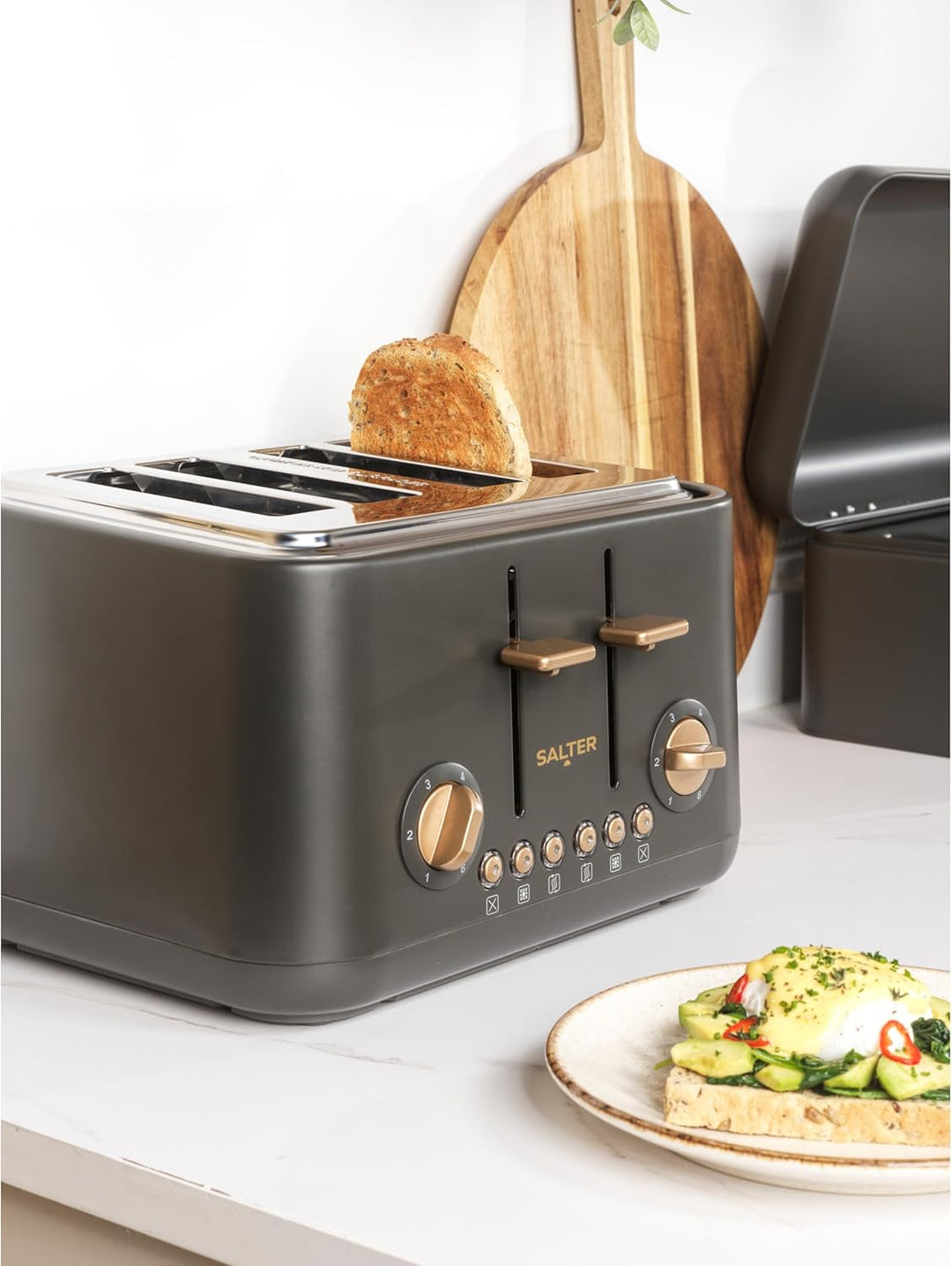 SALTER Pebble 4-Scheiben-Toaster – breiten Schlitzen, 6 Bräunungsstufen, selbstzentrierende Schlitz,
