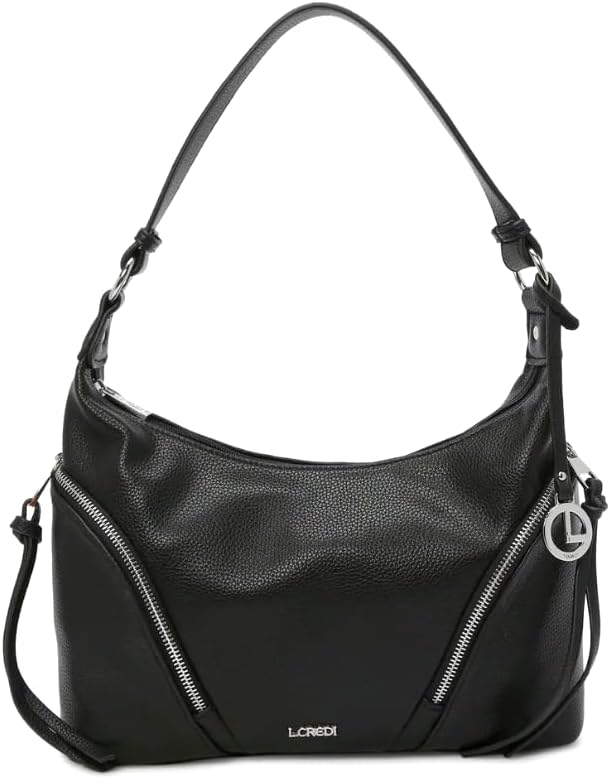 L.CREDI Hobo-Bag LARINA Damen-Umhängetasche 32x12x25 Schwarz, Schwarz