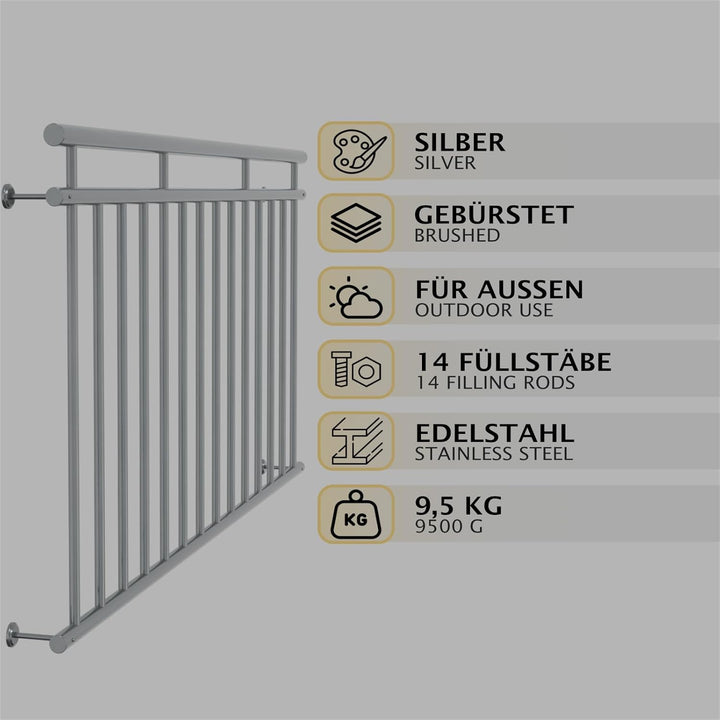 HAGO24 | Französischer Balkon | Fenstergitter | Edelstahlgeländer | 184x90cm | Stabgeländer | Juliet