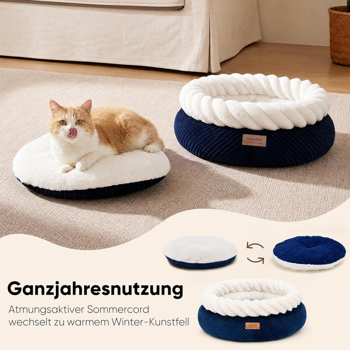 FUKUMARU Katzenbett waschbar Katzen Bettchen, 55x55x21cm Katzenkorb mit erhöhtem Rand, weiches Bett