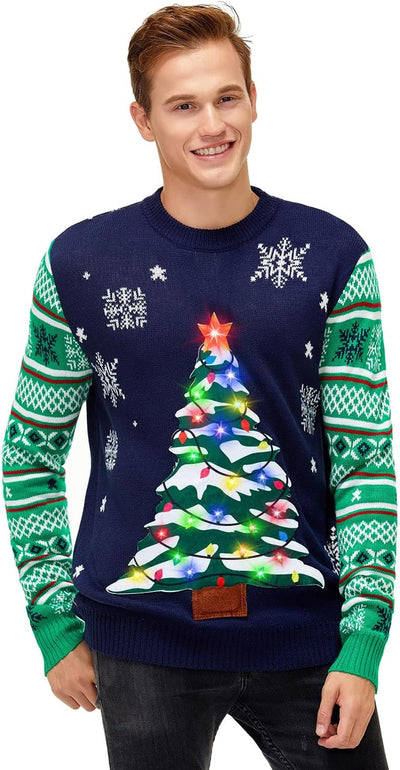 U LOOK UGLY TODAY Unisex Herren Damen Weihnachtspullover LED Licht Lustig Sweater Pulli Hässlich Xma