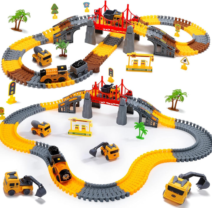 EagleStone Konstruktions Rennbahn Set für Kinder 206 Teile Flexibles Spielzeuggleis mit 1 Elektrisch