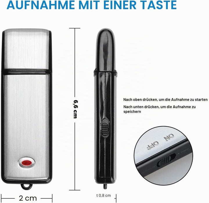 Lychee Digitales Diktiergerät Aufnahmegerät Mini Sprachrekorder 8GB - 90 Stunden Wiederaufladbare Tr