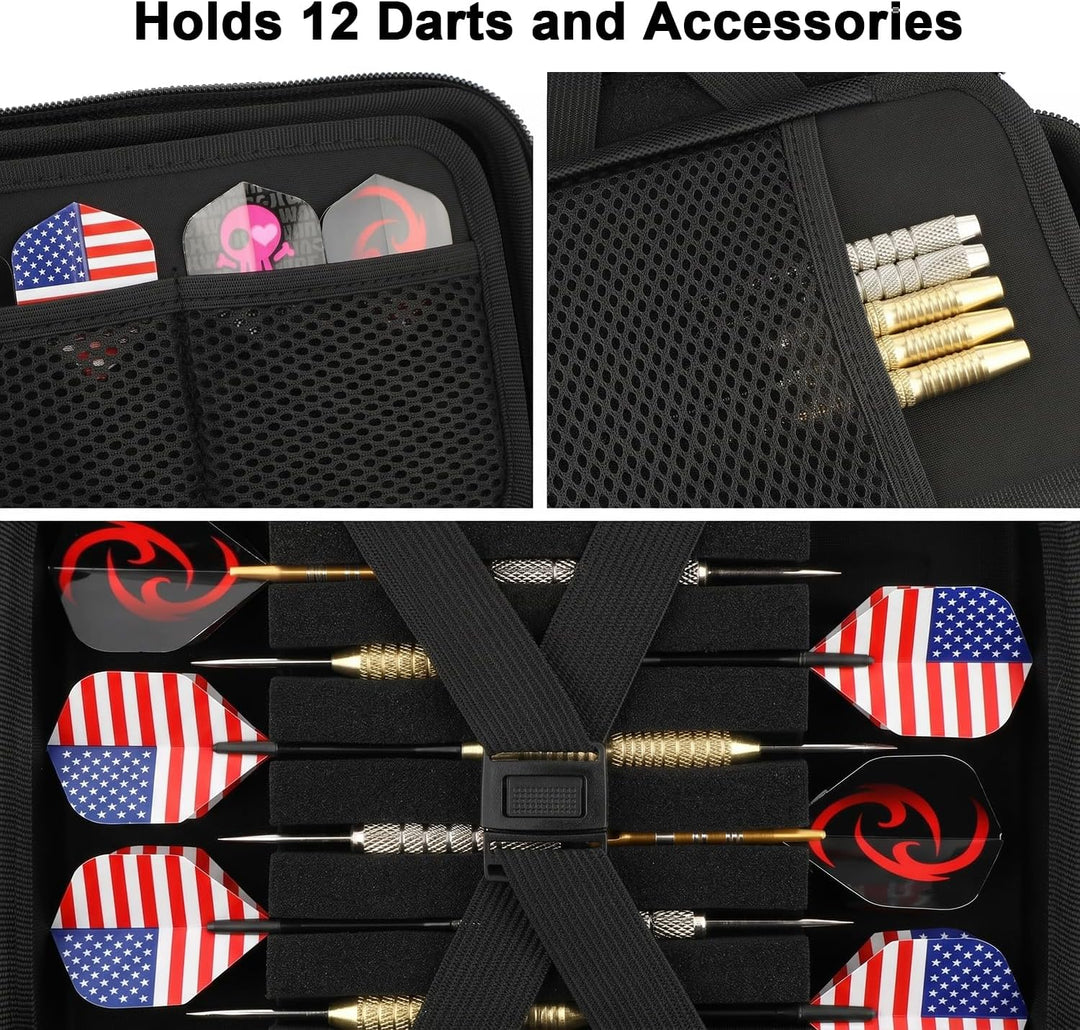 Darttasche, Dart Tasche für Stahl- oder Softtip-Darts, Platz für 12 komplett montierte Darts und Zub