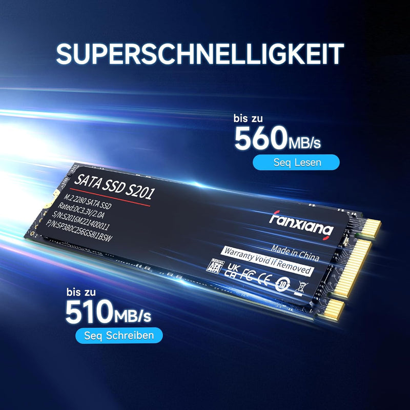 fanxiang M.2 SATA SSD 512GB 2280 Interne Festplatte mit SLC Cache, Hochgeschwindigkeits SSD M2, Lese