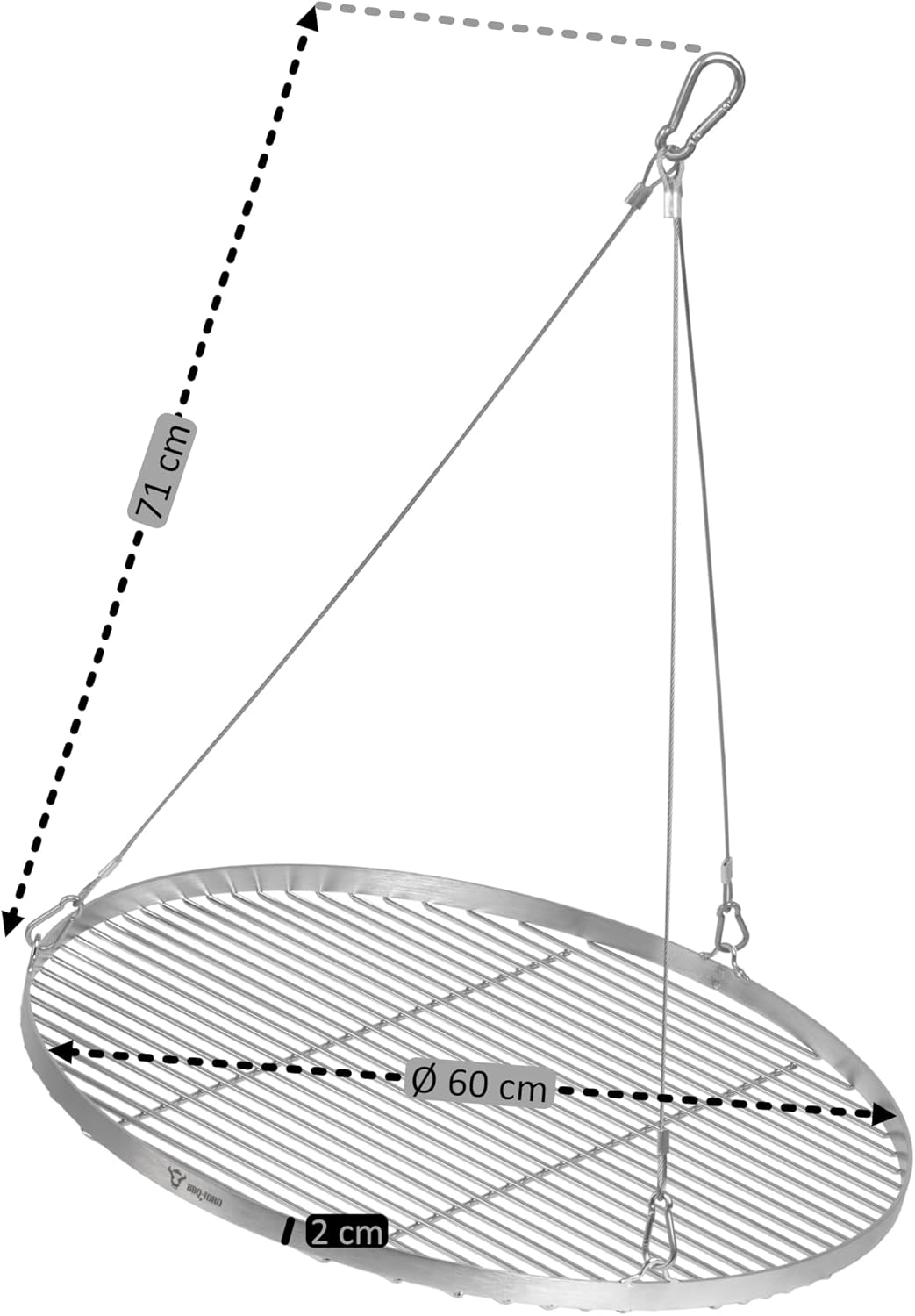 BBQ-Toro Edelstahl Grillrost Rund | Ø 60 cm | Grillgitter mit Seilaufhängung, Hänge Rost für Schwenk