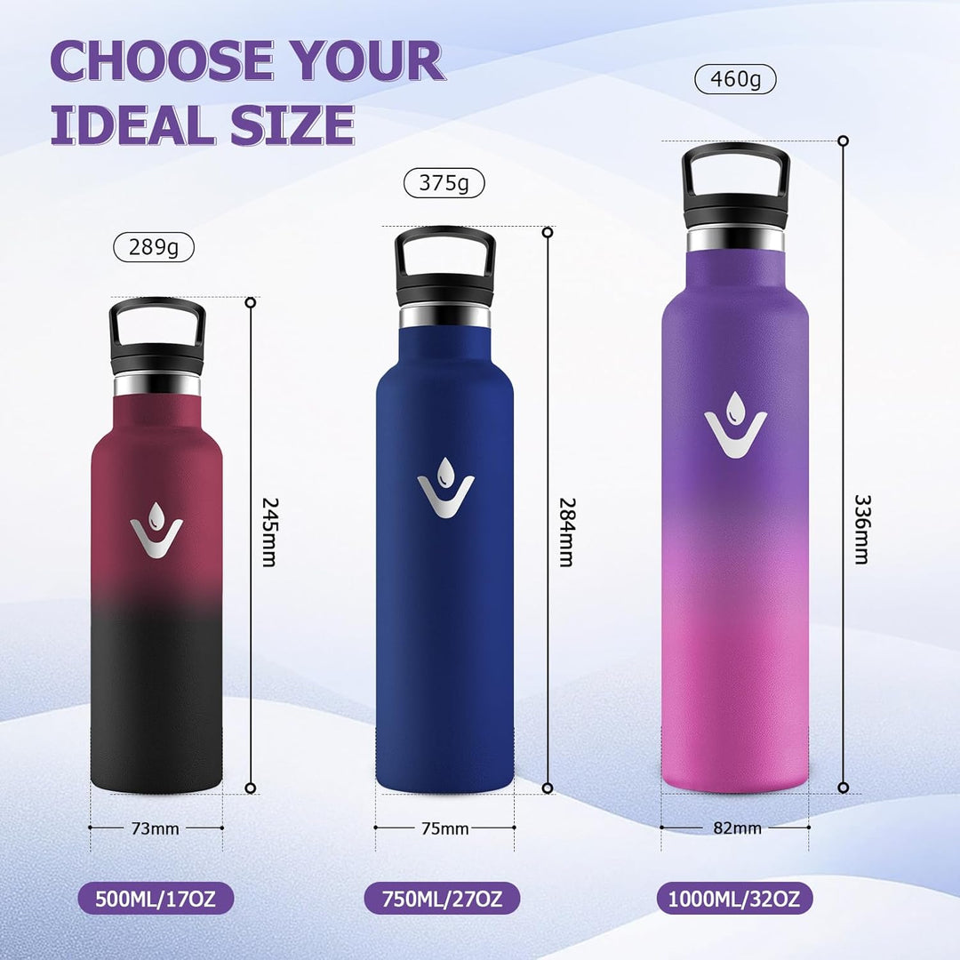 Thermosflasche 1L, Edelstahl Trinkflasche mit Strohhalm, Einhandöffnung, Vakuum Thermosflasche, Kohl