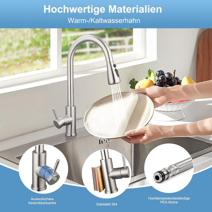 BONADE Wasserhahn Küche, Hochdruck Küchenarmatur mit Herausziehbarer Brause Ausziehbar Armatur, Misc