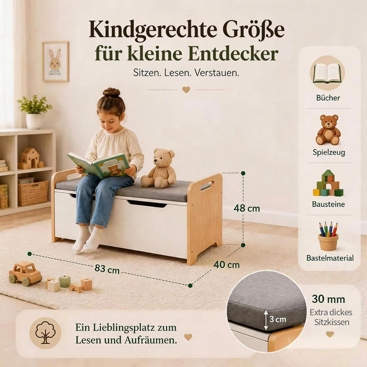ALVIX Spielzeugtruhe Kinderbank mit Stauraum, Spielzeug Aufbewahrung | Spielzeugkiste mit Soft-Close