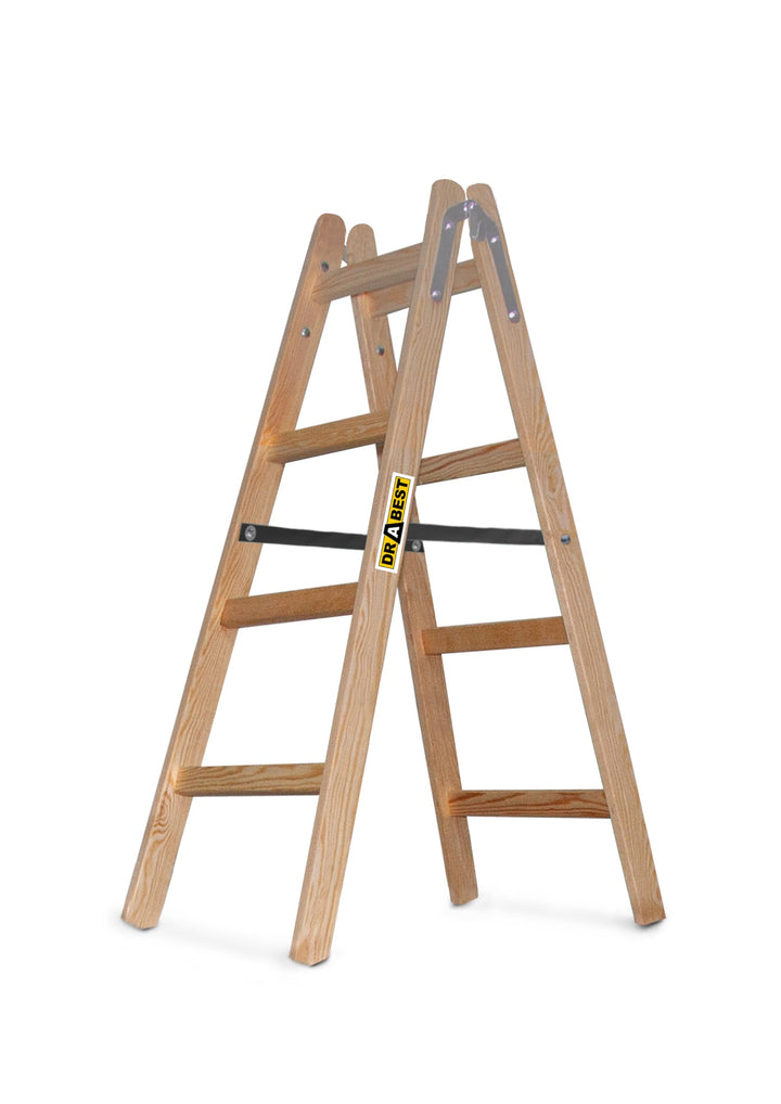 DRABEST - Holzleiter - für Malerarbeiten - 2X 4 Sprossen - m lang - bis 150 kg - Arbeitshöhe 1,24m 2