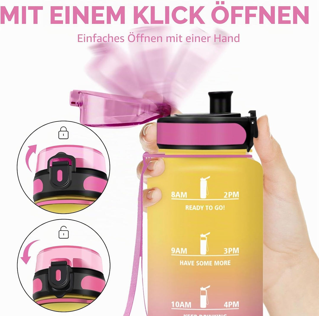 HoneyHolly Trinkflasche 1500ML, Auslaufsicher mit Zeitmarkierung, Water Bottle, Trinkflaschen mit Fi