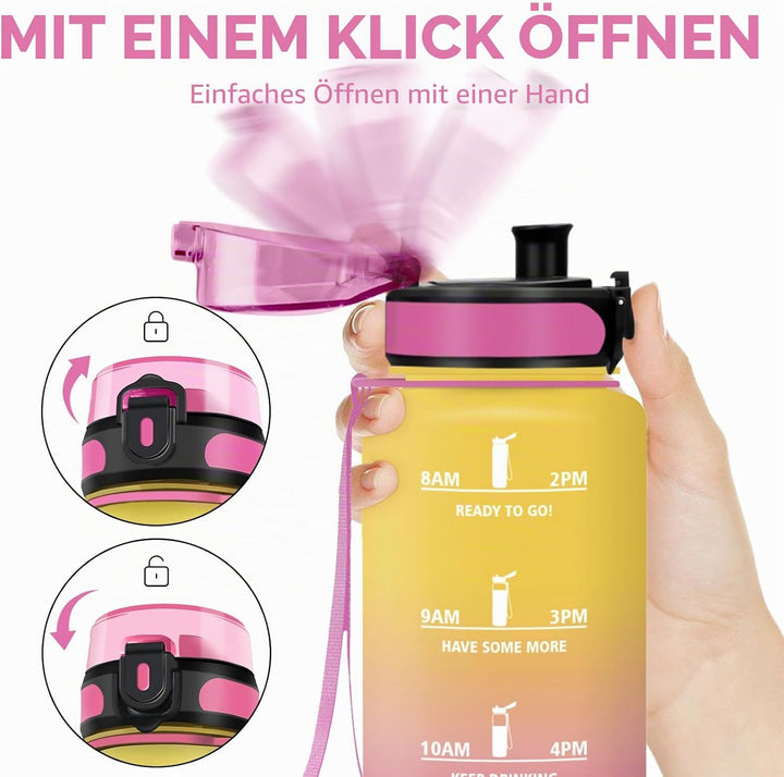 HoneyHolly Trinkflasche 1500ML, Auslaufsicher mit Zeitmarkierung, Water Bottle, Trinkflaschen mit Fi