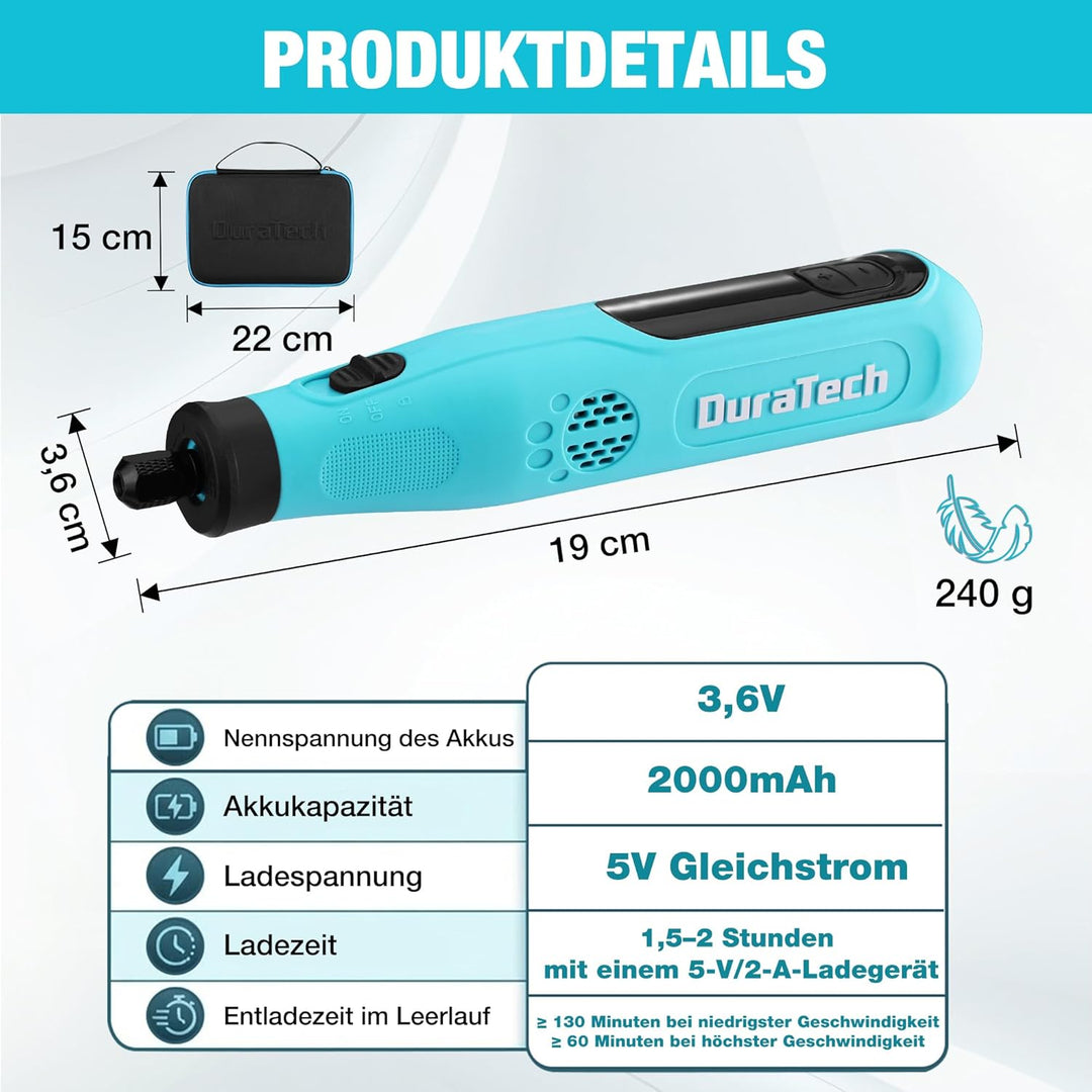 DURATECH 3,6V Akku Multifunktionswerkzeug, Kabellos Rotationswerkzeug mit 135 Zubehörteilen, 6 Gesch