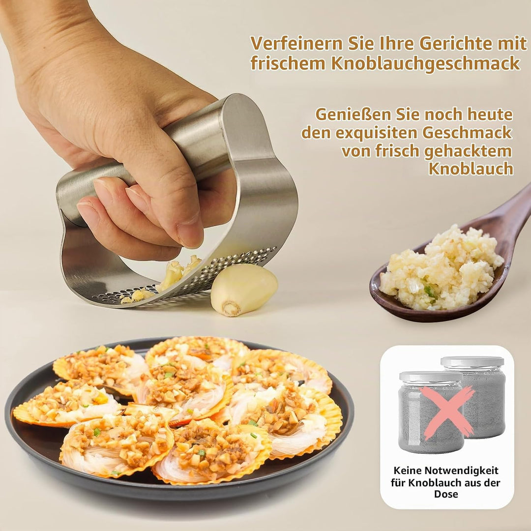 Knoblauchpresse, Knoblauchwippe aus rostfreiem Edelstahl, garlic press, Tragbarer Küchenhilfe, Mit K