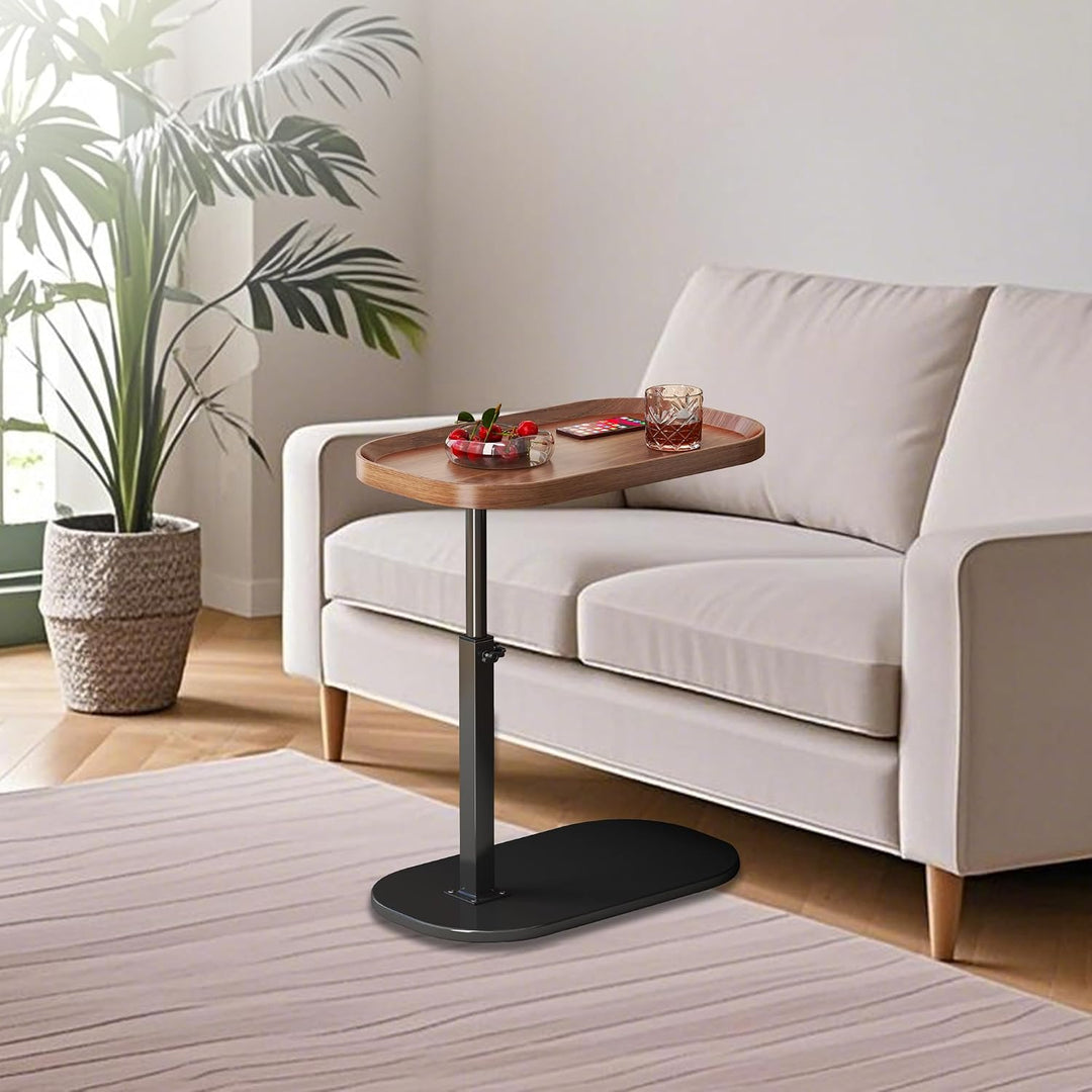 Beistelltisch C Form Höhenverstellbar 30x45cm, Holz Klein Couchtisch Sofatisch mit 360° Drehbar, Ova