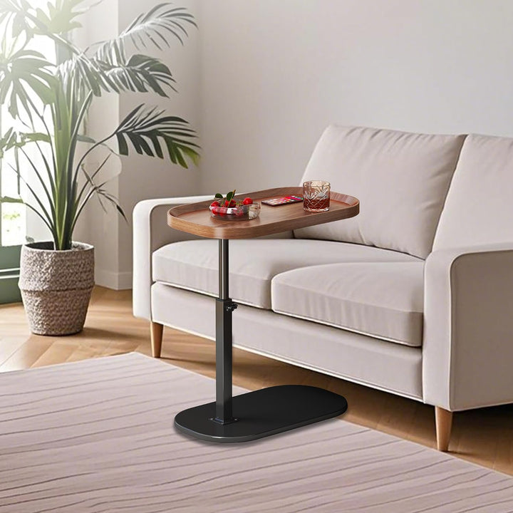 Beistelltisch C Form Höhenverstellbar 30x45cm, Holz Klein Couchtisch Sofatisch mit 360° Drehbar, Ova