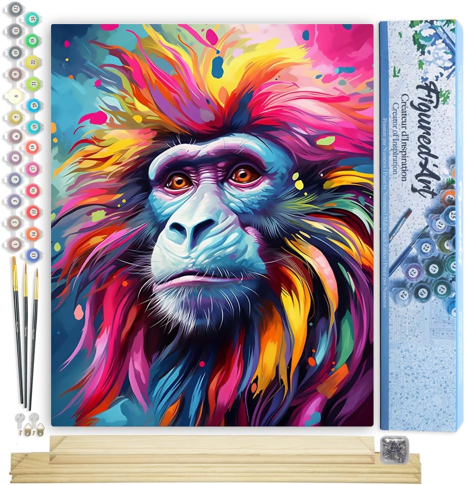 Figured'Art Malen Nach Zahlen Erwachsene Mit Rahmen Pavian Farbenfroh Abstrakt - Paint by Numbers Ba