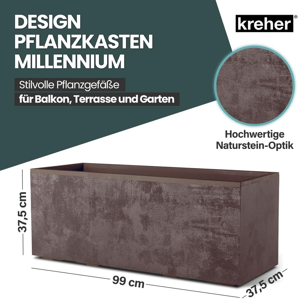 Kreher XL Pflanzkasten Millennium in verschiedenen Formaten und Farben. Tolle Naturstein Optik in Br
