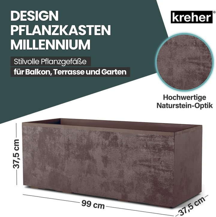 Kreher XL Pflanzkasten Millennium in verschiedenen Formaten und Farben. Tolle Naturstein Optik in Br
