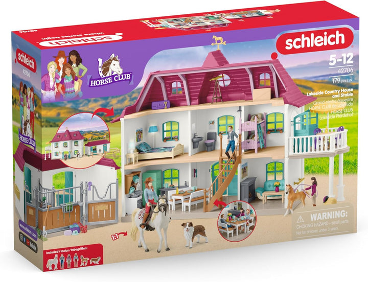 SCHLEICH Horse Club | Lakeside Pferdehof 42706 | Set mit Wohnhaus, Pferdestall, 2 Pferden, Hund, Fam