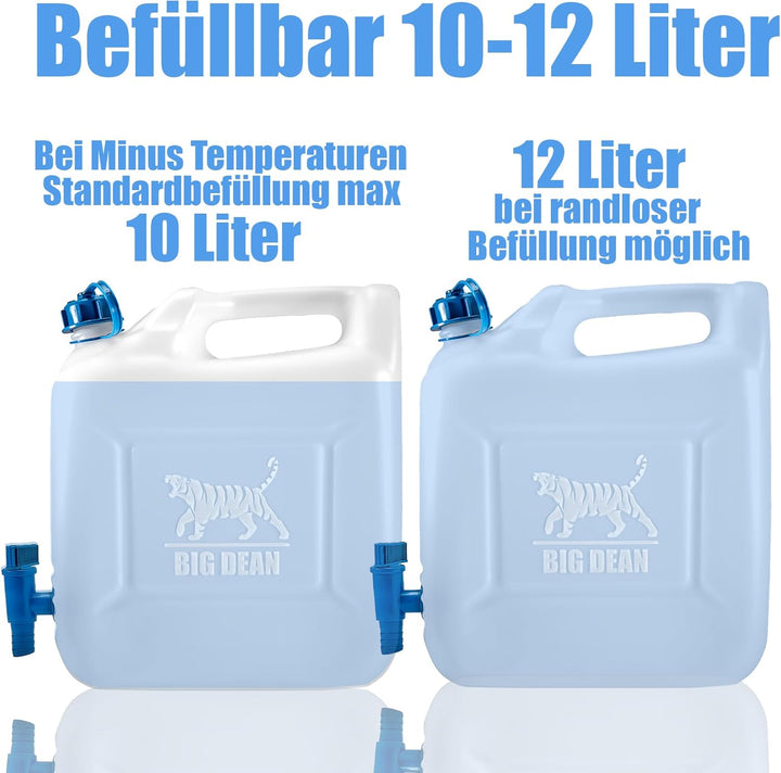 BigDean Wasserkanister 12l Trinkwasserbehälter, Trinkwasserkanister mit Hahn, Lebensmittelecht, geei