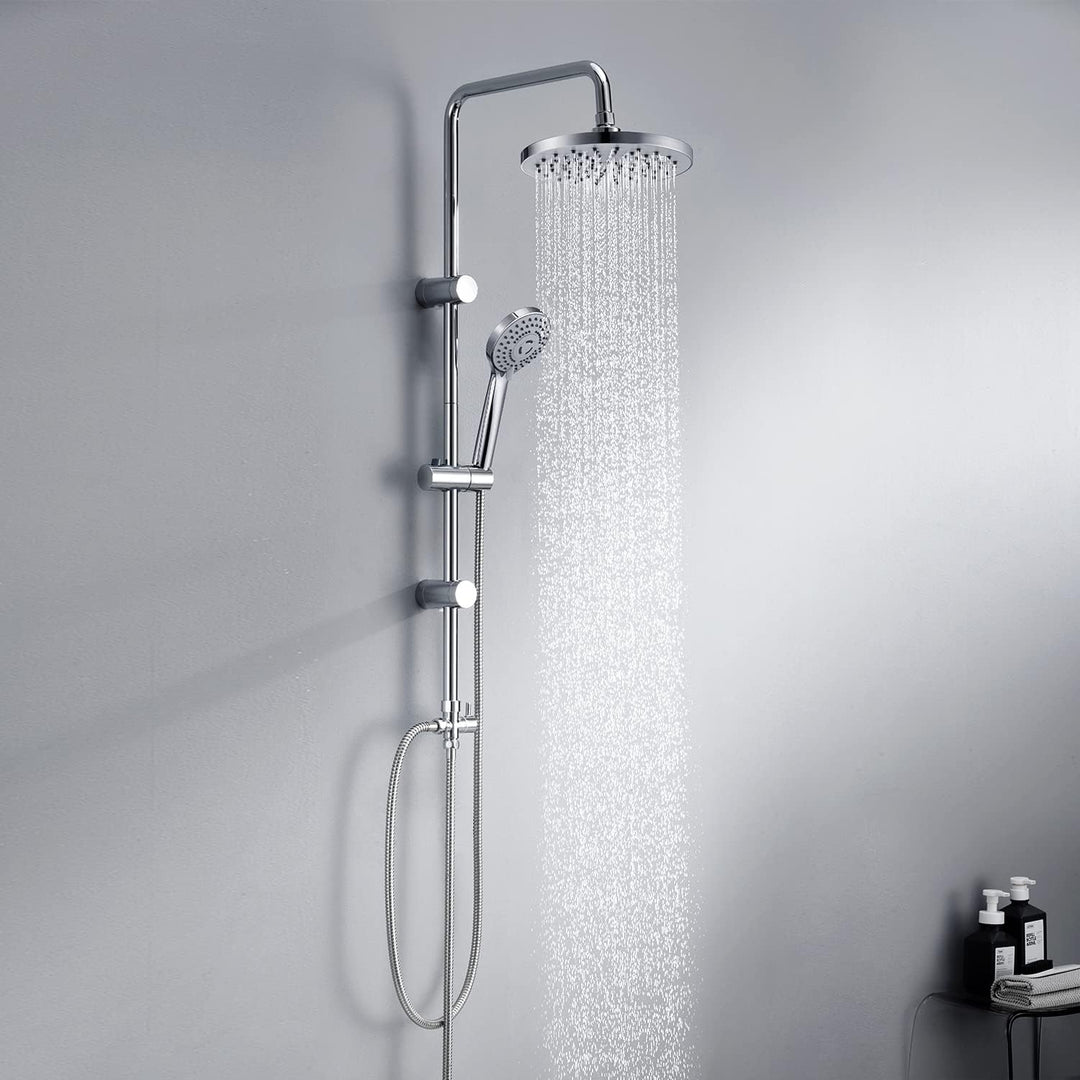 JOHO Regendusche Duschsystem ohne Duscharmatur, Edelstahl Duschset mit ABS Regenduschkopf Chrom Rund
