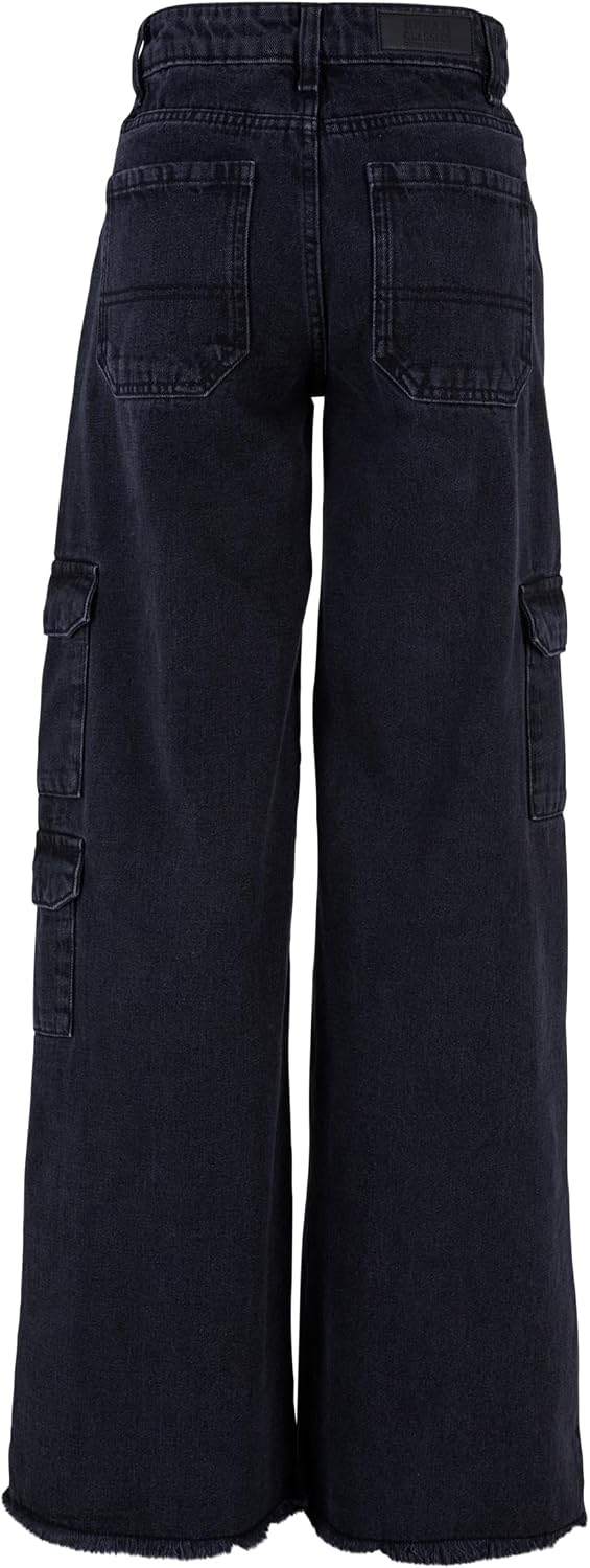 Urban Classics Damen Ladies Mid Waist Cargo Denim Pants 32 Black Charcoal Washed, 32 Black Charcoal