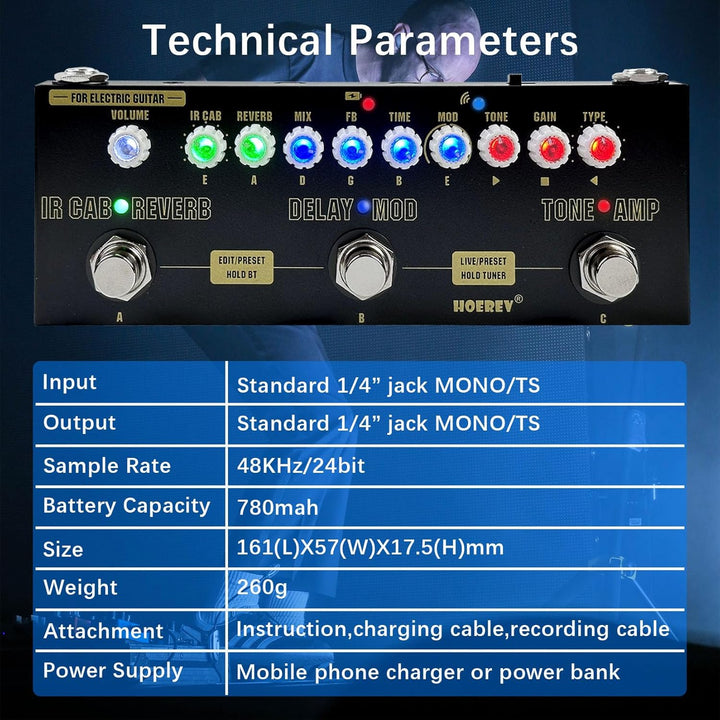 HOEREV Multi Effekte Gitarre Pedal Delay Reverb Phase Chorus Distortion Overdrive Multi Effekt pedal