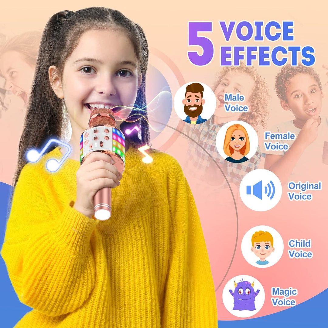 Karaoke Mikrofon Kinder mit LED Licht, Tragbare Drahtloses Bluetooth Mikrofon Lautsprecher, Heim KTV