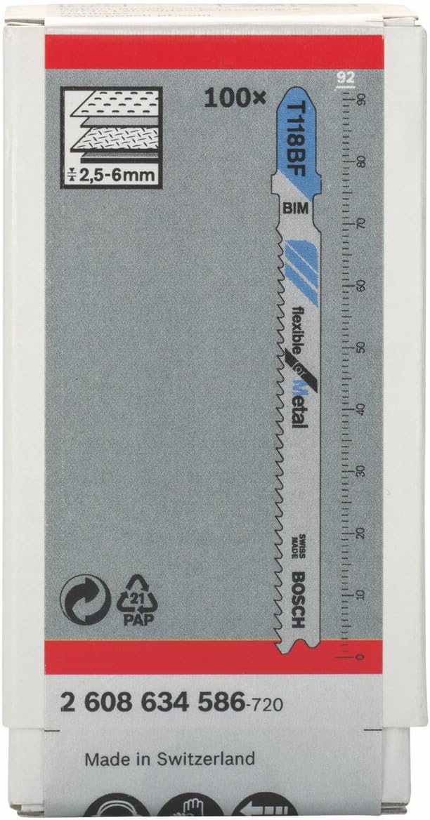 Bosch Professional 100x Stichsägeblatt T 118 BF Flexible for Metal (für Stahlbleche, Zubehör Stichsä