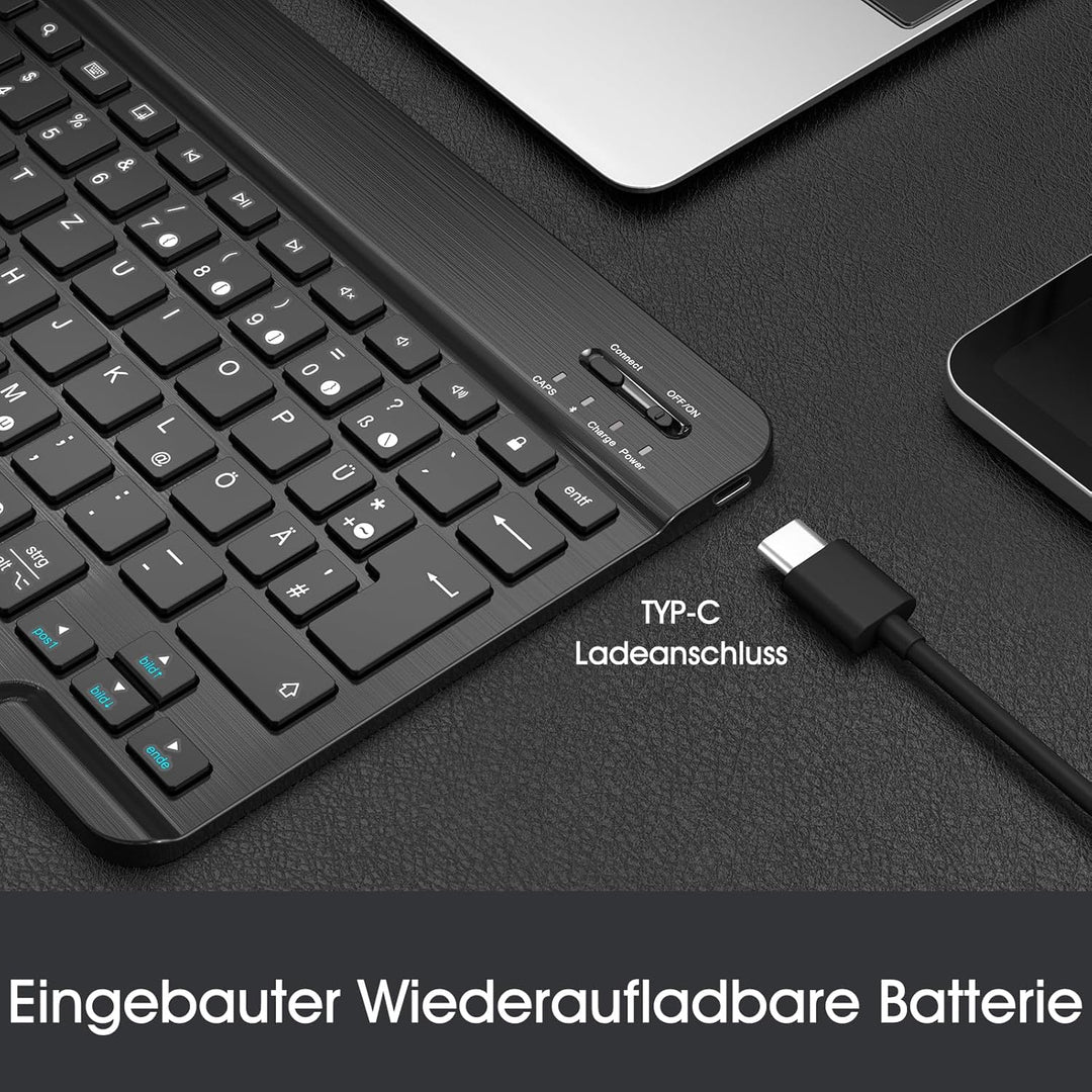 Fintie Ultradünn Bluetooth Tastatur mit deutschem Layout QWERTZ für iPad und iPhone, iPad 2024, iPad