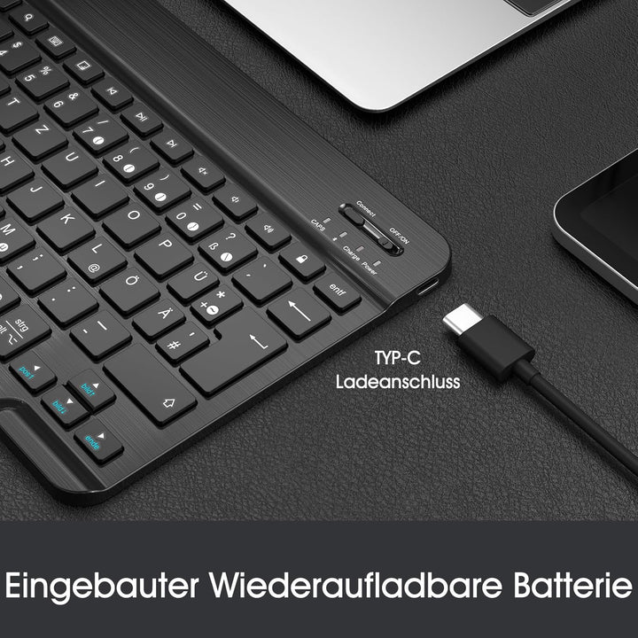 Fintie Ultradünn Bluetooth Tastatur mit deutschem Layout QWERTZ für iPad und iPhone, iPad 2024, iPad