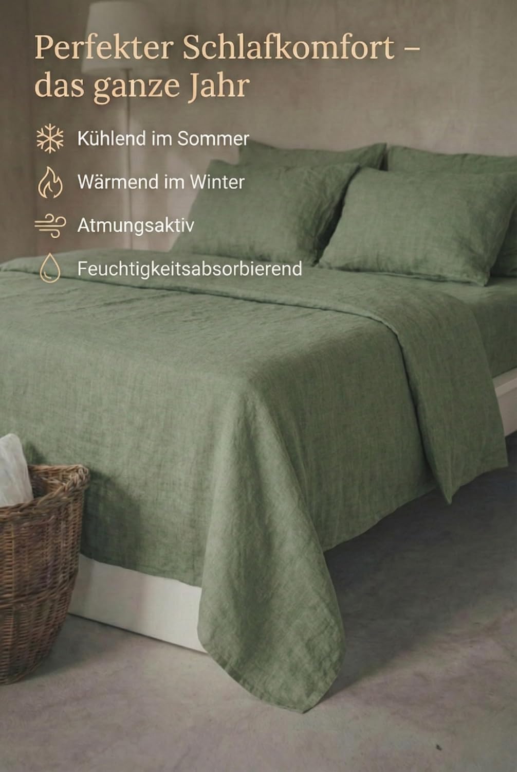 Leinen Bettlaken ohne Gummi – 100% Stonewashed Leinen Flachlaken – Atmungsaktiv – Ohne Kissenbezüge