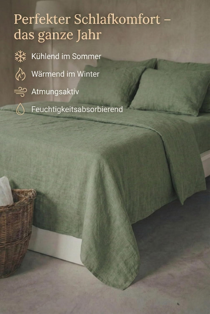 Leinen Bettlaken ohne Gummi – 100% Stonewashed Leinen Flachlaken – Atmungsaktiv – Ohne Kissenbezüge