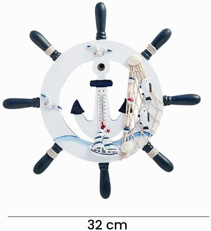 Garneck Holz Steuerrad mit Anker Fisch Netz Maritime Wanddeko Nautical Schiff Steuerrad Deko Mediter
