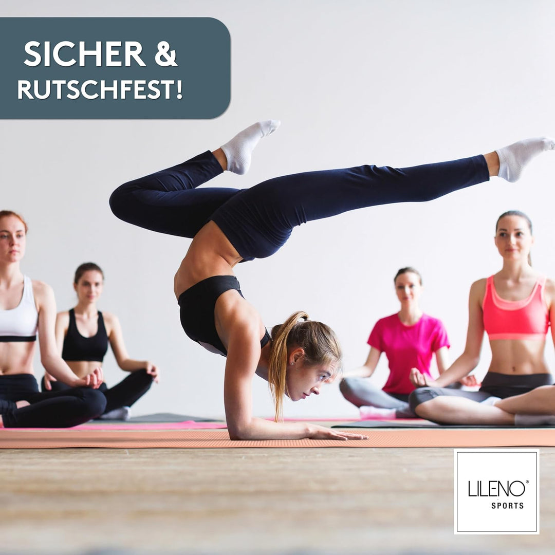 LILENO SPORTS Yoga Matte (180x60cm) inkl. Tragegurt - Sport und Yogamatte extra rutschfest in 4 mm D