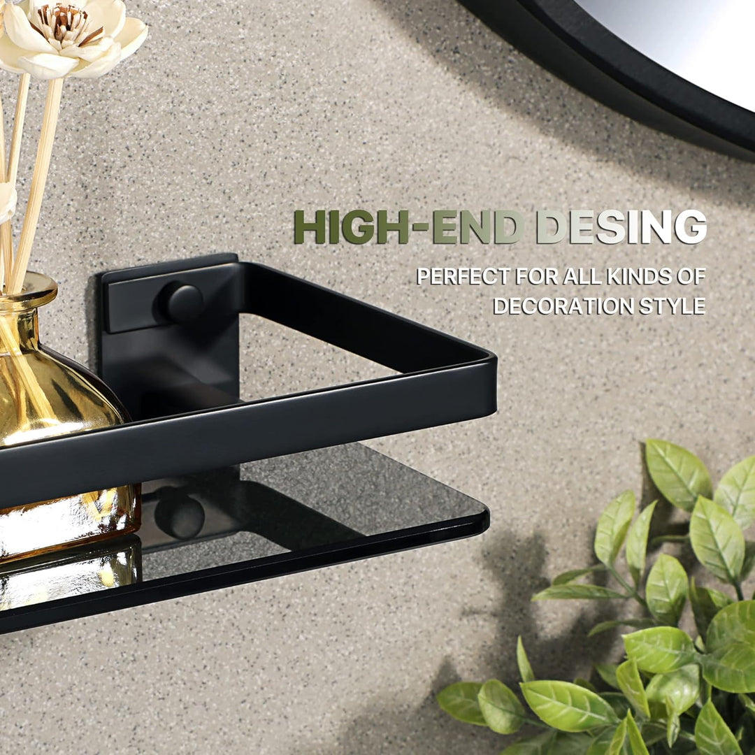 SAYAYO Duschablage Duschregal Schwarz Edelstahl Glasregal Badezimmer Regal Shower Shelf Shampoo Halt