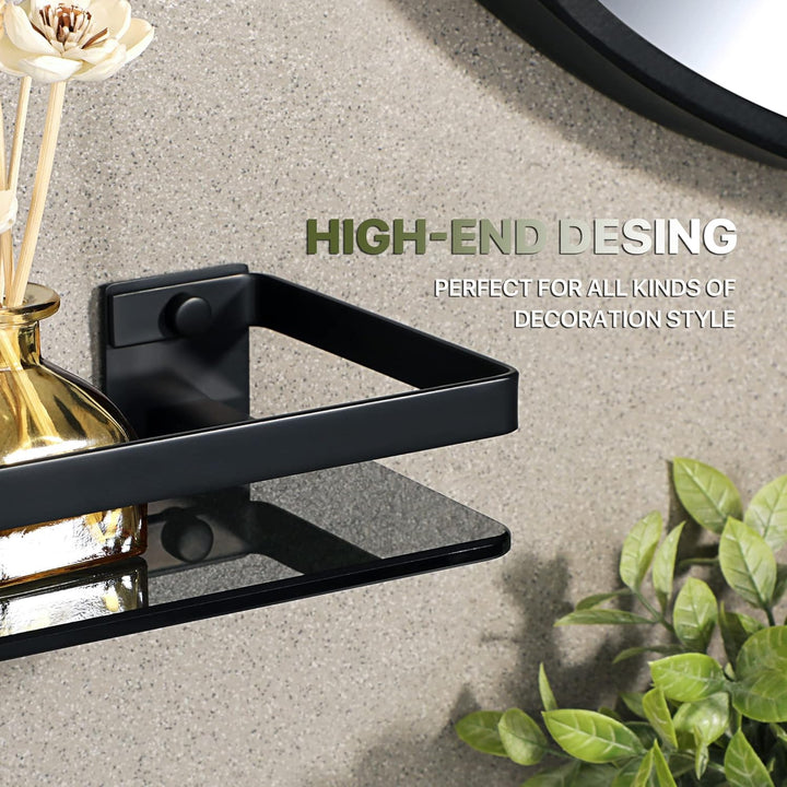 SAYAYO Duschablage Duschregal Schwarz Edelstahl Glasregal Badezimmer Regal Shower Shelf Shampoo Halt